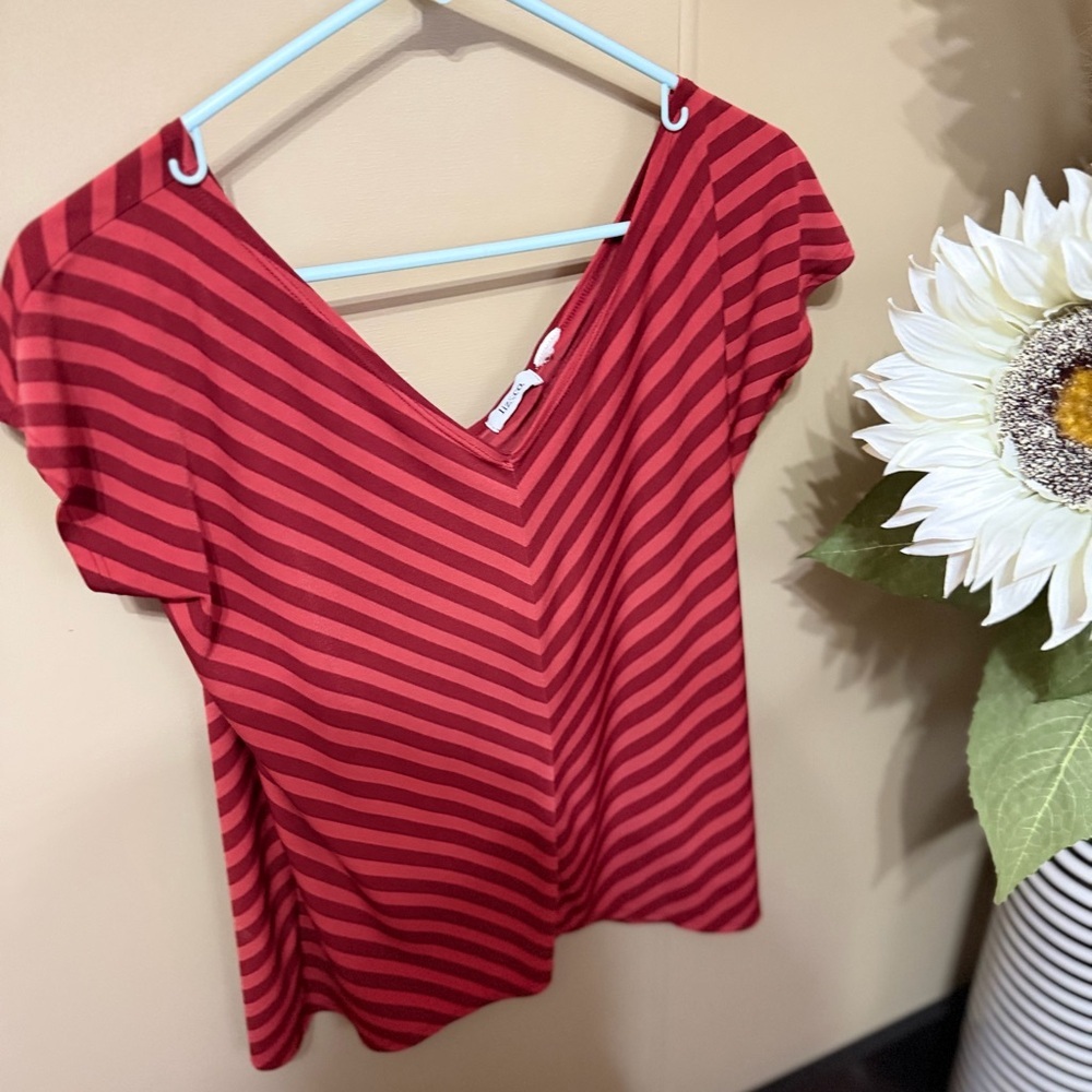 Striped V-Neck Red Top